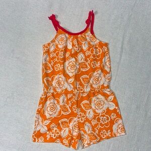 Gymboree Bright & Beachy Orange White Floral Romper Size 7